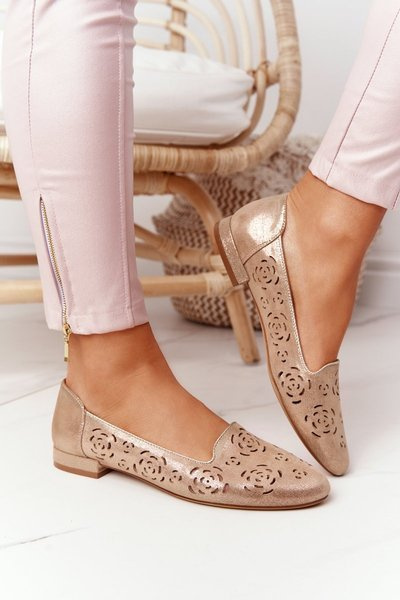 Sergio Leone BL627 Glitzernde durchbrochene Ledermokassins in Beige