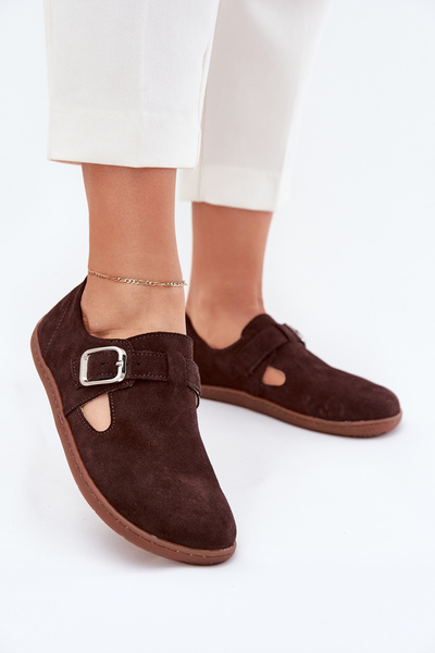 Aksominiai moteriški barefoot mokasinai su segtuku Zazoo N1261 šokoladinis