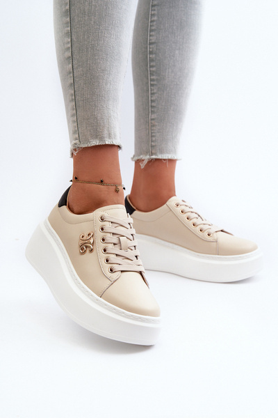 Sneakers din Piele pe Platformă Bej Pernalia