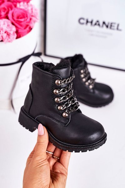 Children's Insulated Boots Eco Leather Chain Black Rock&Roll
