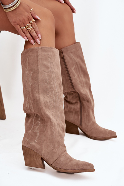 Bottes de cowboy pour femmes à fermeture éclair beige Isalina