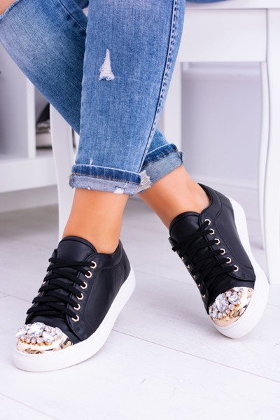 Lu Boo Black adidași cu cristale strălucitoare