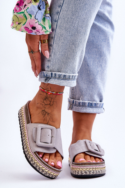 Sandales Pour Femmes Sur Plateforme Décorée Gris Joyce