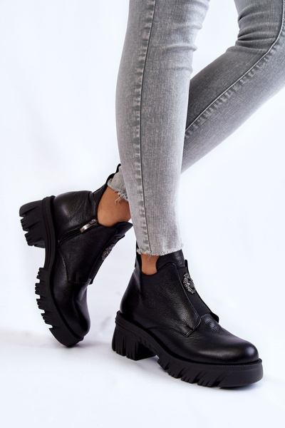 Women's Leather Boots With Decoration Black Maley