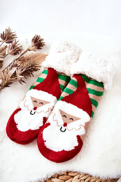 Chaussettes Longues Noël Motif Père Noël Vert et beige