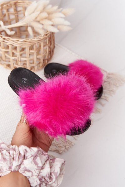 Children's Slippers With Fur Fuchsia Fashionista