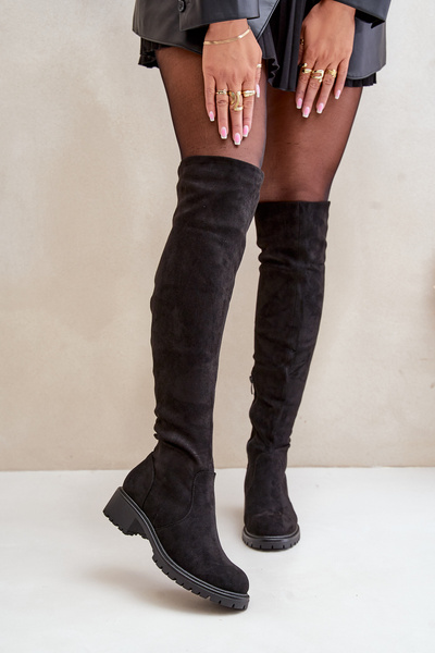 Bottes hauteur genou à talon plat noir Filora