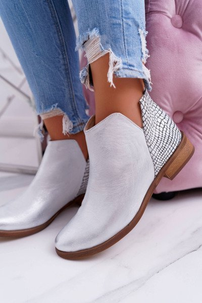 Bottes en cuir de printemps à talons plats pour femmes Silver Madness