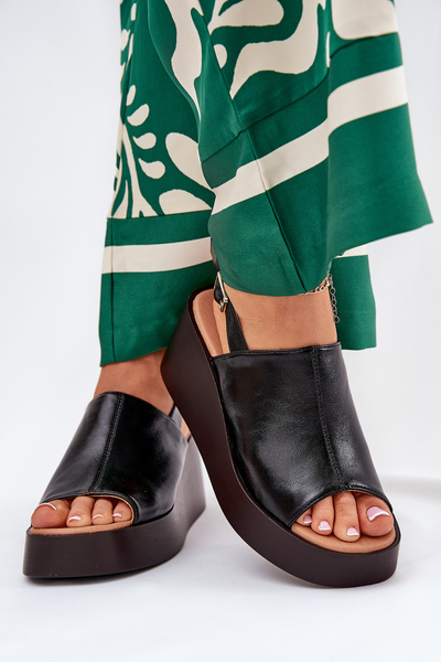 Damen Sandalen Aus Öko Leder Auf Plattform Und Keil Schwarz Leaniria