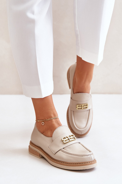 Zazoo 20174 Chaussures Plates Élégantes En Cuir Pour Femme Beige