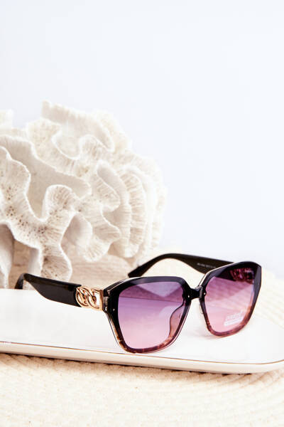 Lunettes de Soleil Femme Avec Détail Doré UV400 Noir-Rose