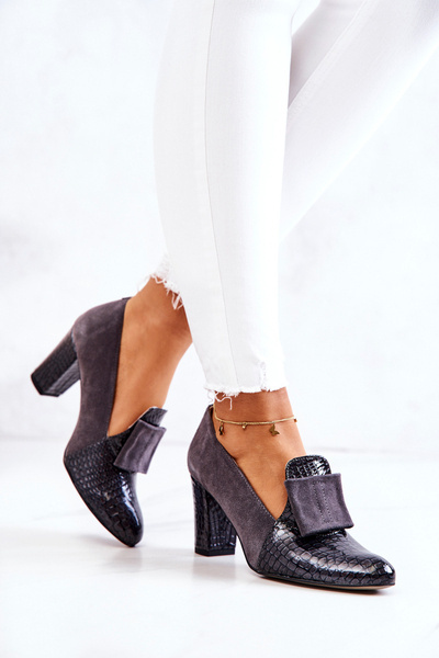 Escarpins En Daim Peau De Serpent Gris Kathleen