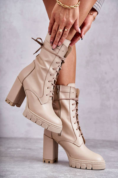 Bottes en cuir pour femmes sur la plateforme Beige Edna