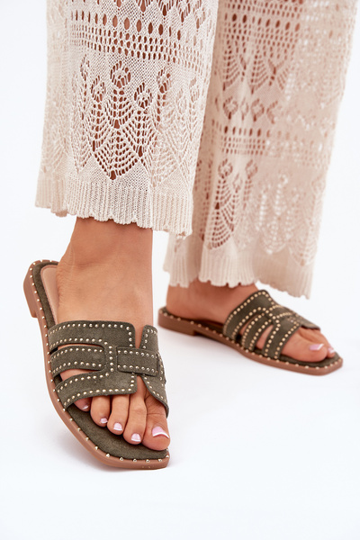 Verzierte Flache Sandalen Grüne Anniles