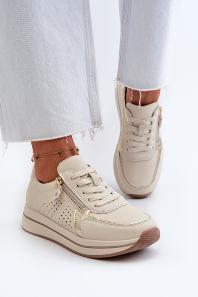 Baskets Plateformes En Cuir Pour Femme Beige Ligustra