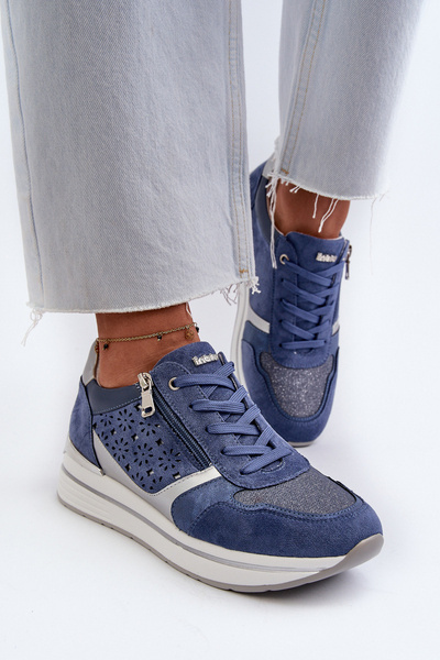 Damen-Plateau-Sneaker mit Lochmuster und Brokat INBLU IN000372 Blau