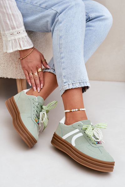 Moteriški Sneakers Ant Platformos Su Papuošimais Žalios Vinness