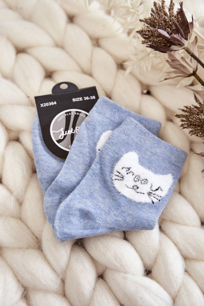 Chaussettes Femme En Coton Avec Chat Bleu