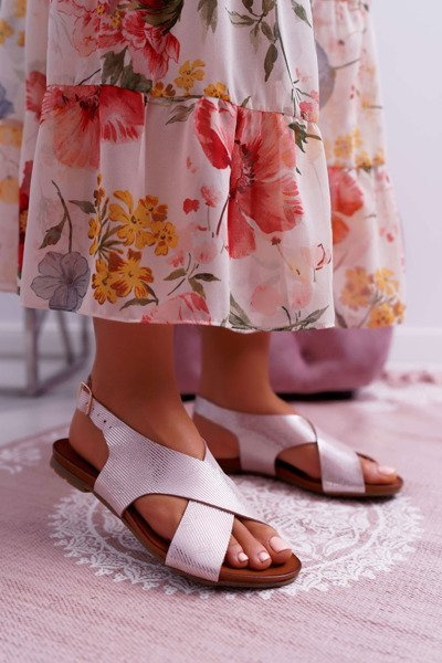 Sandales Plates En Cuir Femme Laura Messi Rose 1960
