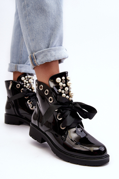 Bottines Laquées Décorées Noir Sirdre