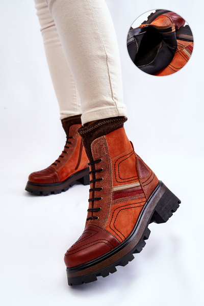 Damen Lederstiefel Flacher Absatz Maciejka 05624-08 Orange-Braun