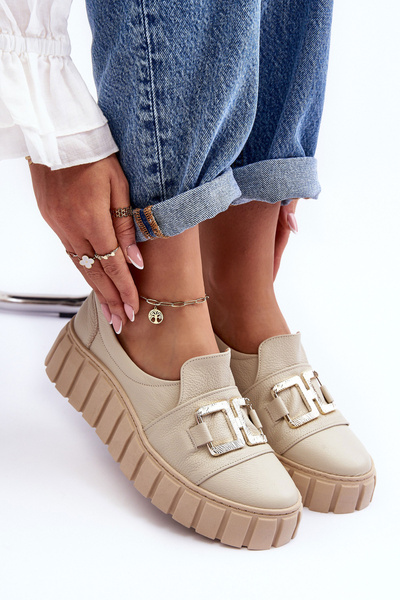 Demi-bottes en cuir pour femmes sur plateforme Beige Lewski 3398
