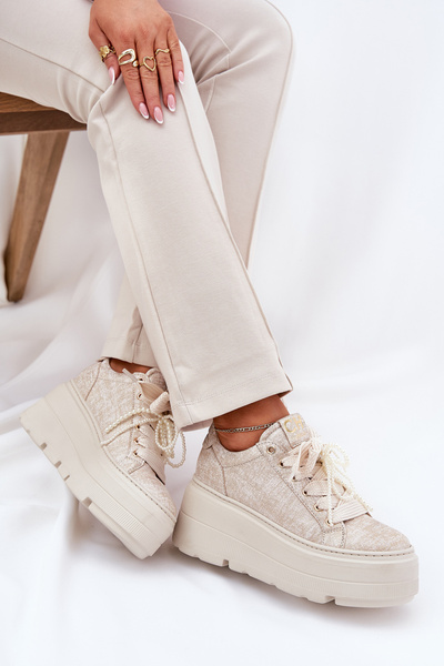 Leather Sneakers On Platform CheBello 4658 Gold