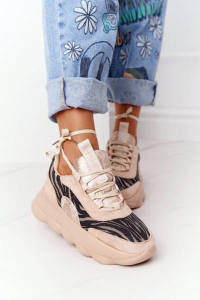 Chaussures de sport à plateforme pour femmes Lu Boo Beige