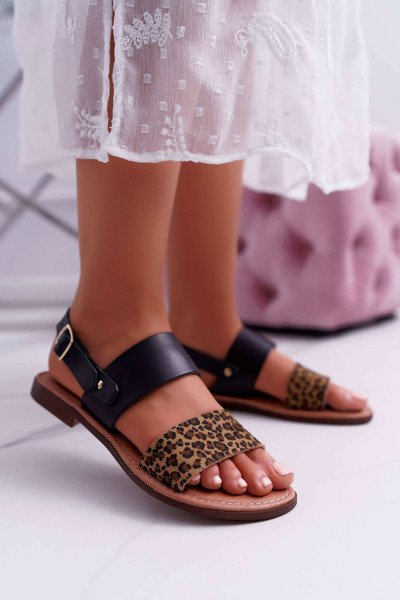 Damen Sandalen Maciejka Leder Leopard Schwarz IT001-03