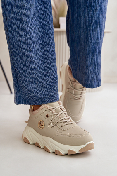 Warmen Damen Sportschuhe Mit Schnürung Auf Plattform Beige Bialoa