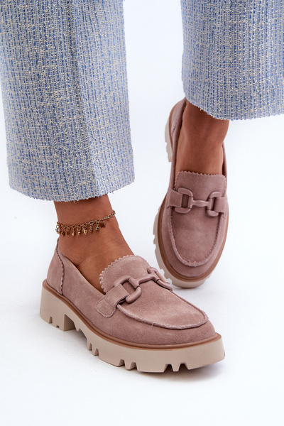 Mocassins pour femmes en daim beige avec ornement D&A TW117 Beige
