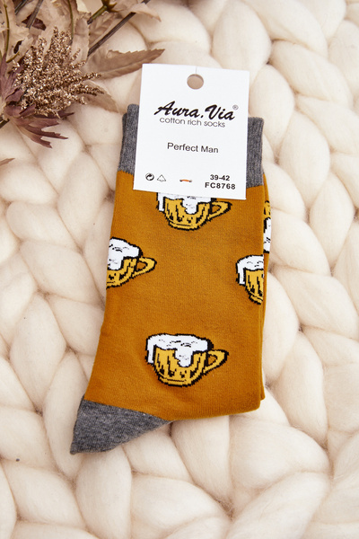 Herrensocken mit Biermuster Gelb-Grau