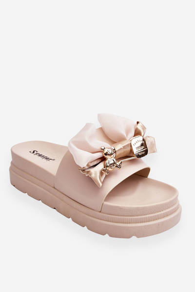 Hausschuhe mit einer Schleife und einem Teddybären beige Suzy