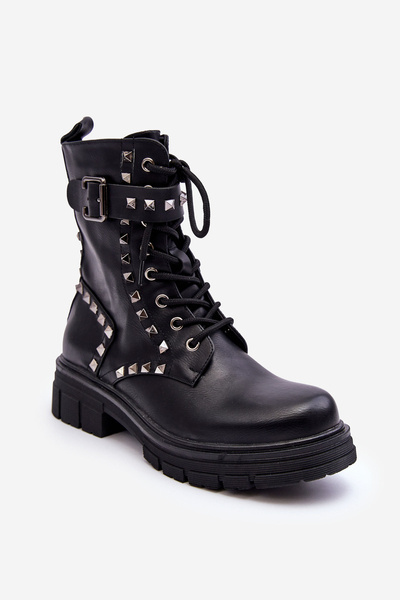 Damen Massive Worker Stiefel mit Diamanten schwarzen Tyralis