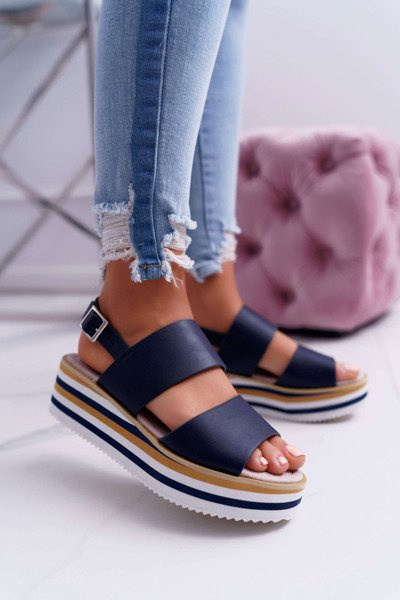Plateau Damen Sandalen Marineblau Aurera