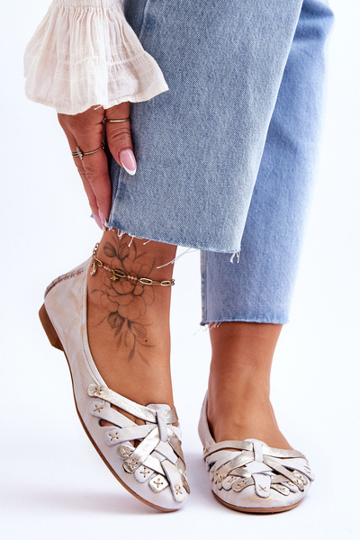 Ballerines Femme Classiques en Cuir Maciejka 01358-22 Beige et Or