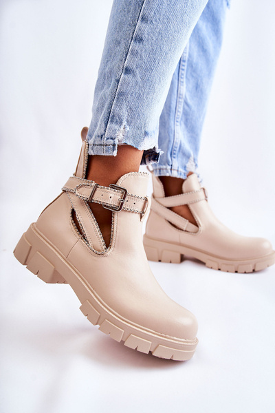 Női bőrcsizma szegecsekkel Bézs Clares