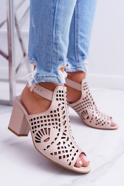 Laura Messi 1924 Leather Stiletto Sandals Beige Montoro