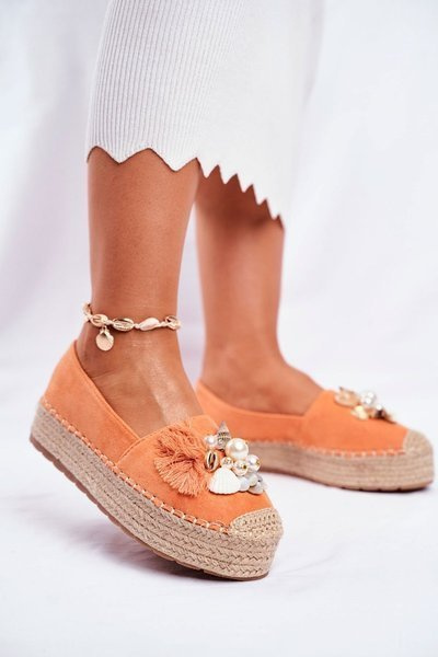 Damen Plateau Espadrilles Leinen Orange Denver