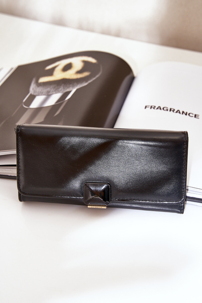 Portefeuille Dames Éco Cuir Lisse Noir Erolia