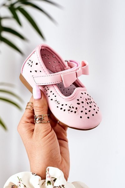 Ballerines Enfant Velcro En Cuir Rose Mireia