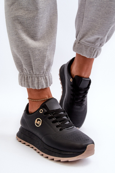 Schwarze Damen Leder Plateau-Sneaker Pernalia