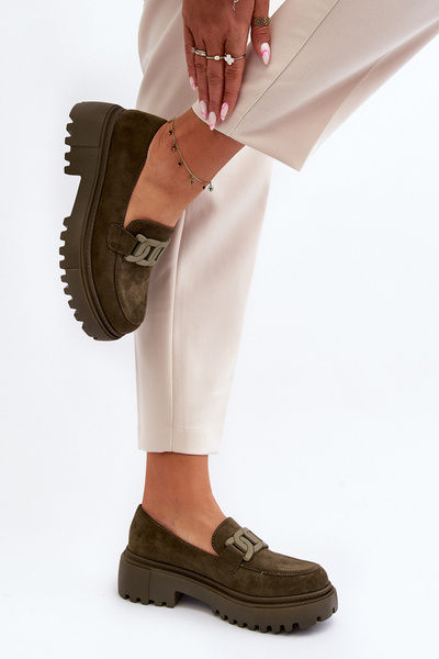 Women's loafers with chain dark green Mevre
