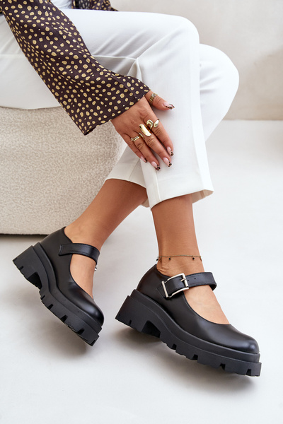Damen Halbschuhe Mit Schnalle Schwarz Plikuria