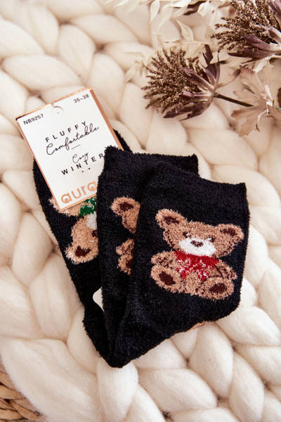 Moteriškos minkštos šiltos kojinės Teddy Bears juodos