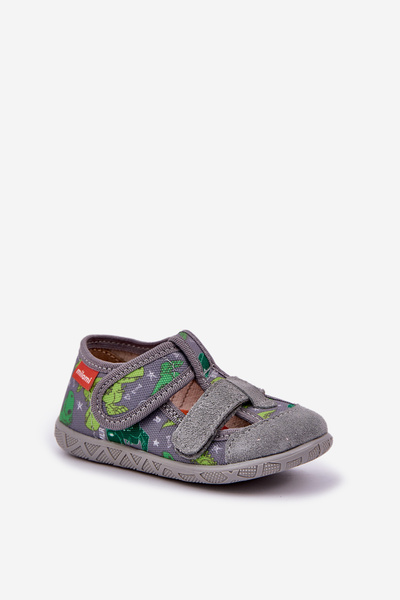 Slippers Milami Children's With Velcro In Dinosaurs Gray-Green Reathiana