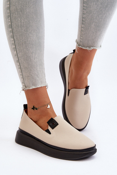 Espadrilles en cuir pour femmes sur plateforme Beige Tigera