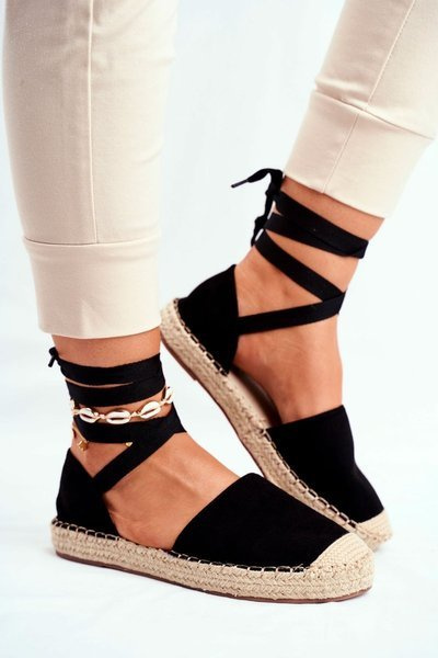 Damen Espadrilles mit Leinenbesatz Schwarz Bonjour