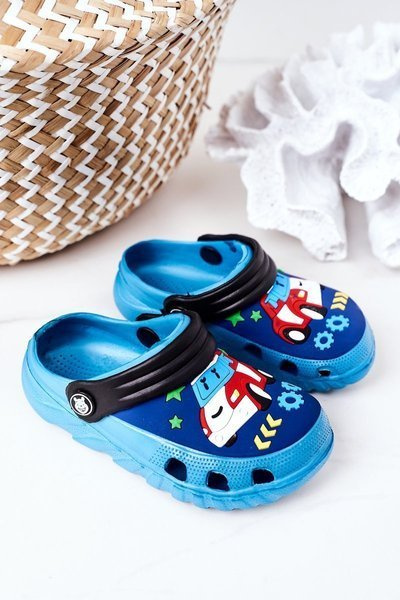Children's Foam Slippers With A Car Blue-Black