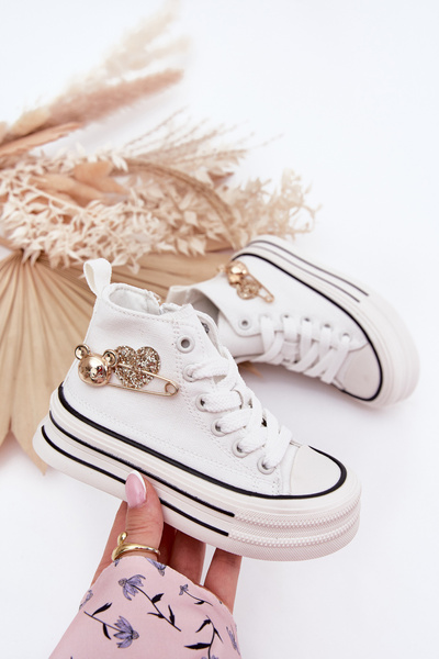 Kinder Hohe Sneaker Mit Goldener Dekoration Weiße Elvena